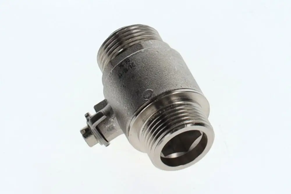 Bosch Absperrhahn aus Metall mit Gewindeanschlüssen und seitlichem Auslass, geeignet für die Regulierung von Flüssigkeitsströmen in Rohrsystemen.